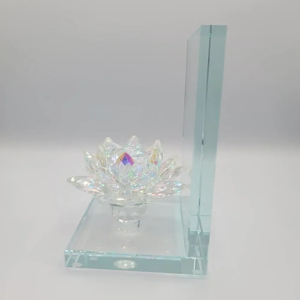 Lotus Statuette Bookend Clear Glass Bright Shiny Flower